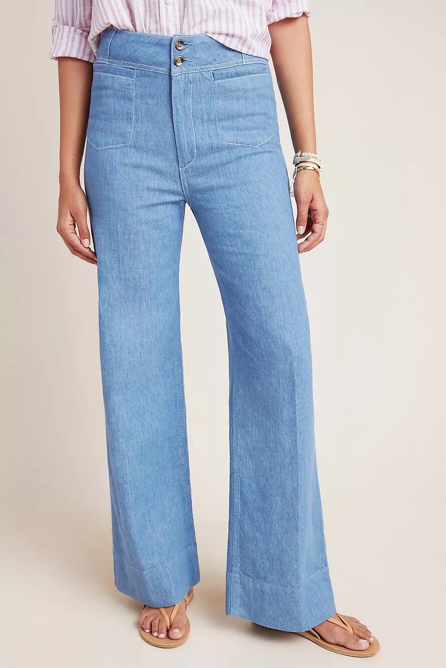 Anthropologie Pilcro Wide Leg High Rise Linen Blend Trouser Jeans Size 29 *EUC